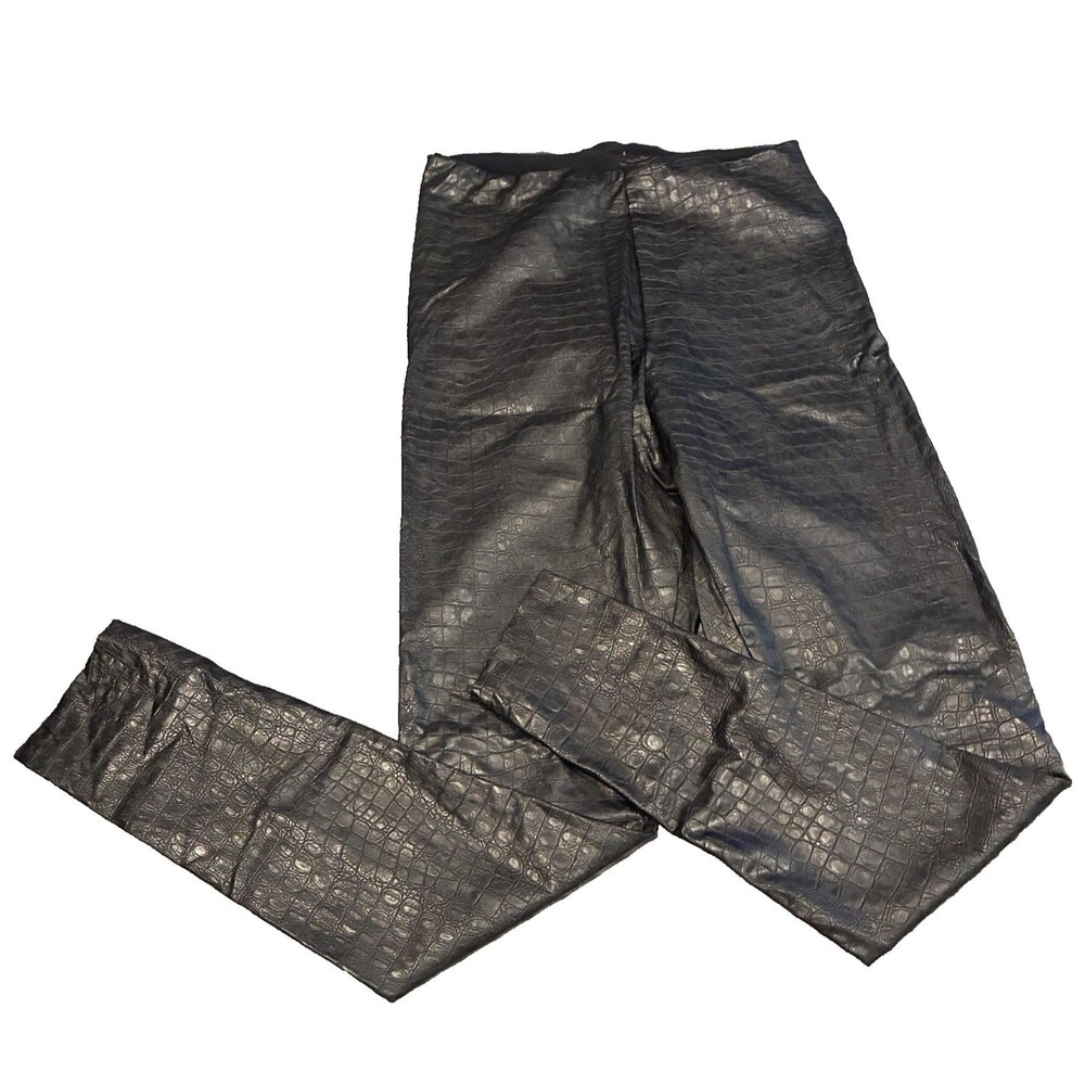 Commando Leggings Womens S Black Croc Embossed Faux Leather High Rise Ankle